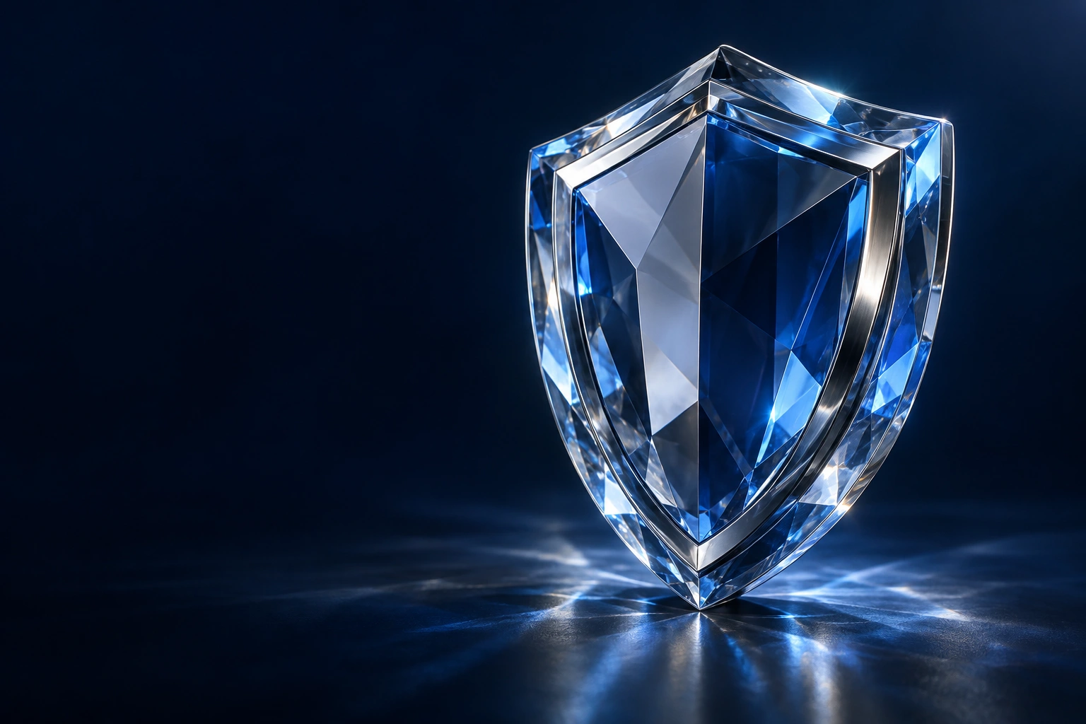Bouclier de verre aux reflets bleus, symbole de protection numérique